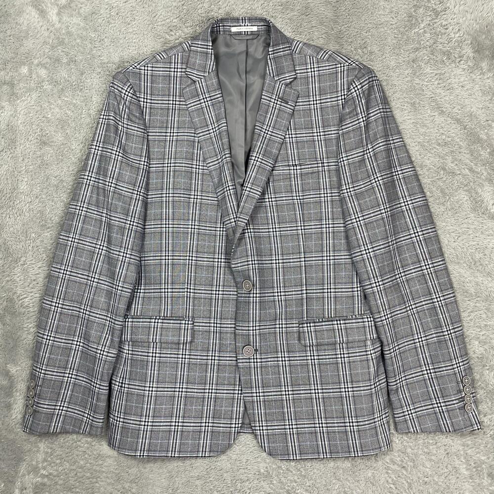Bar III Sport Coat Mens 42R Gray Plaid Slim Fit Poly Viscose Stretch 2 Button